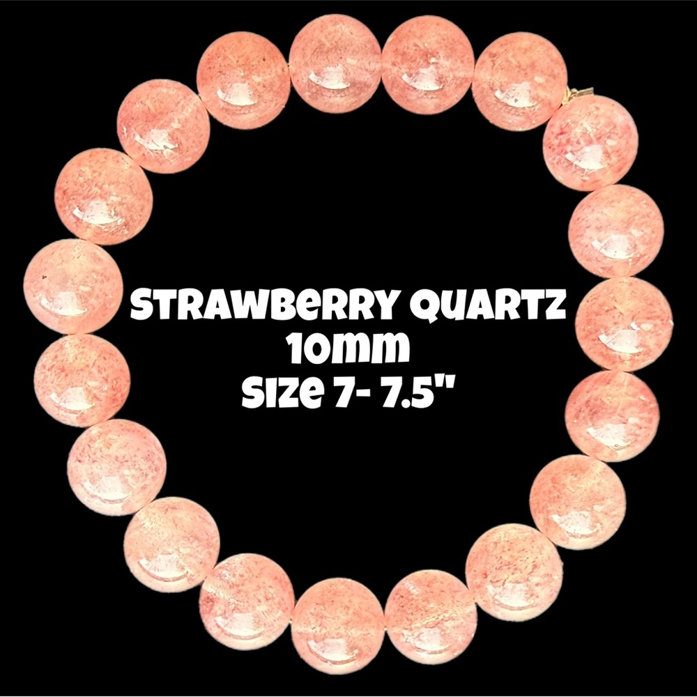 Authentic Strawberry Quartz 10mm Beaded Stretch Bracelet by Bombshell Beads